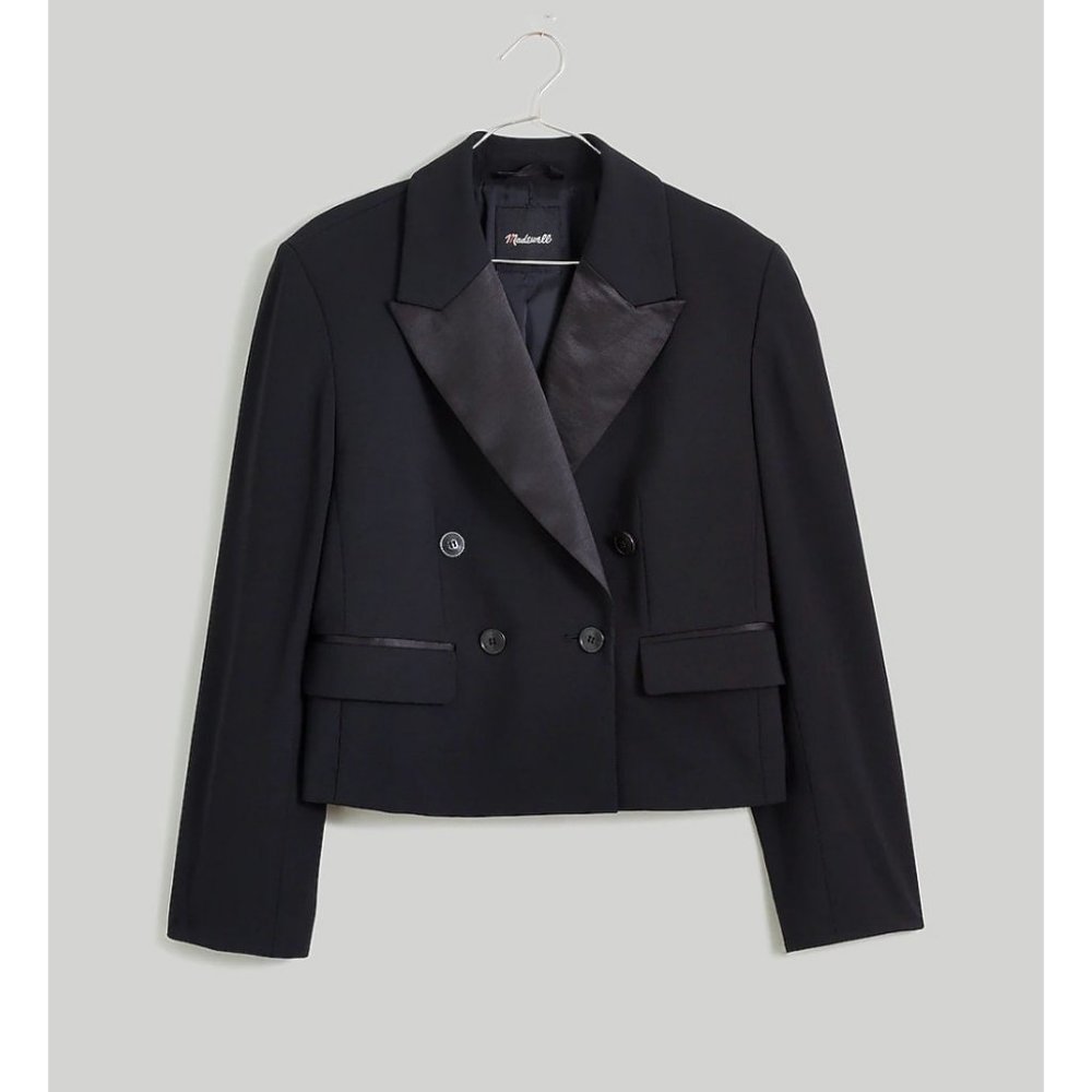 Madewell $178 Cropped Tuxedo Blazer Size 8 NN840 Black